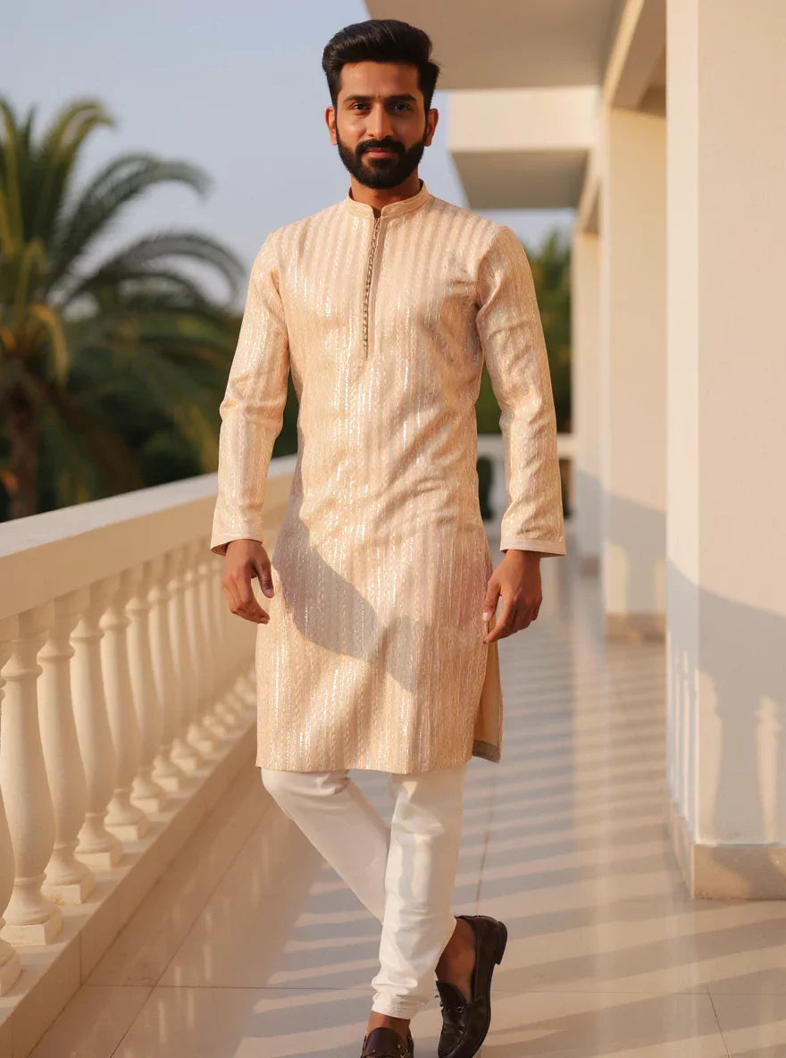 Thread with Embellished work Dusty Colour Raw Silk Kurta Set