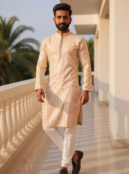 Thread with Embellished work Dusty Colour Raw Silk Kurta Set
