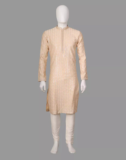 Thread with Embellished work Dusty Colour Raw Silk Kurta Set