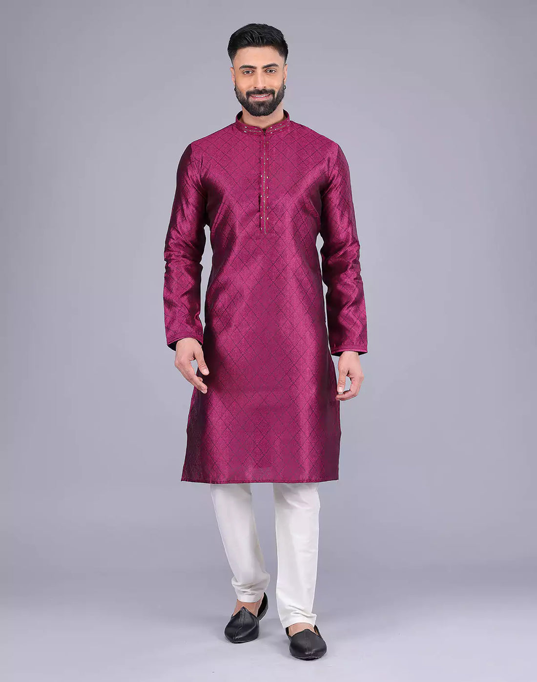 Purple Self Floral Design Soft Silk Kurta Pajama