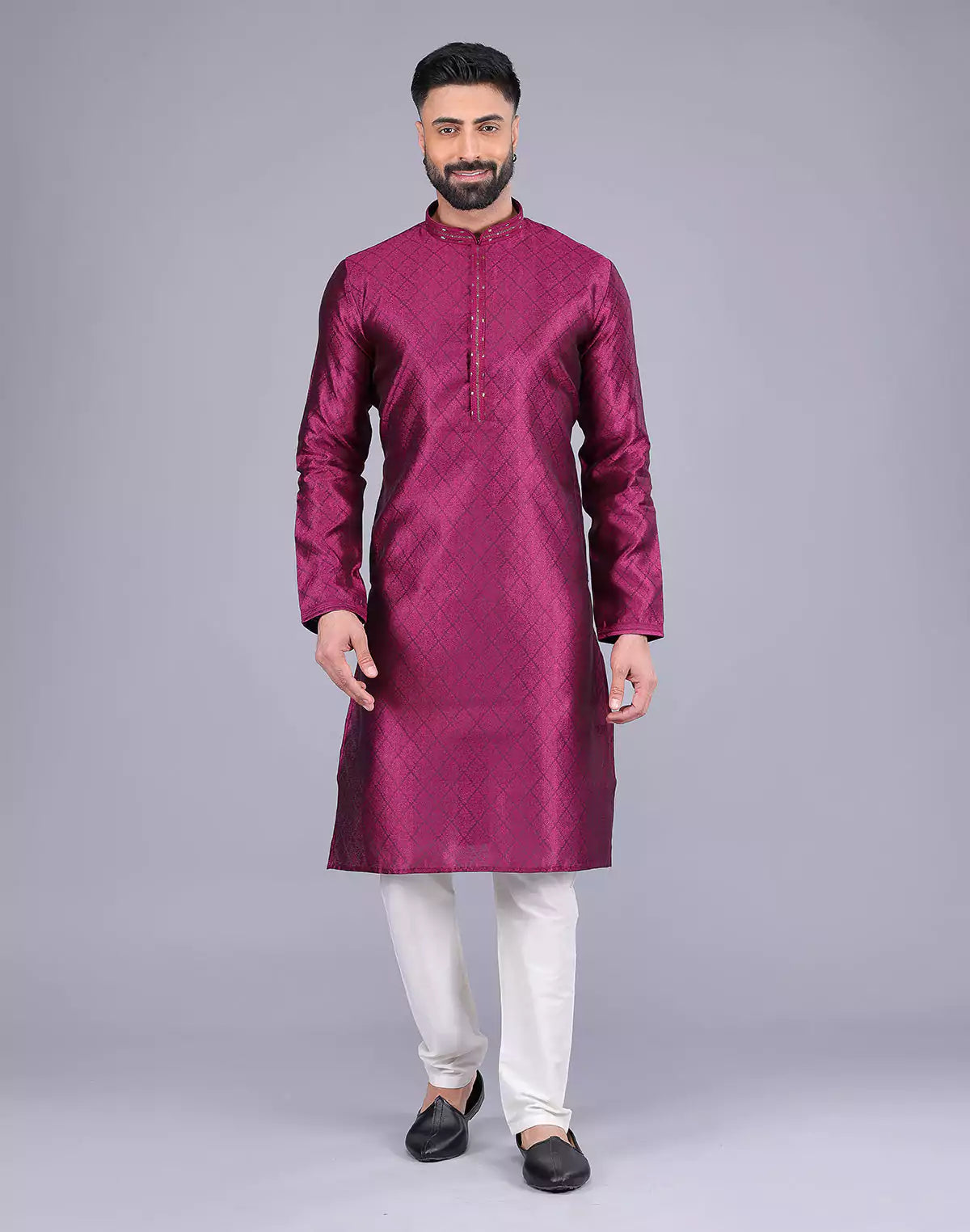 Purple Self Floral Design Soft Silk Kurta Pajama