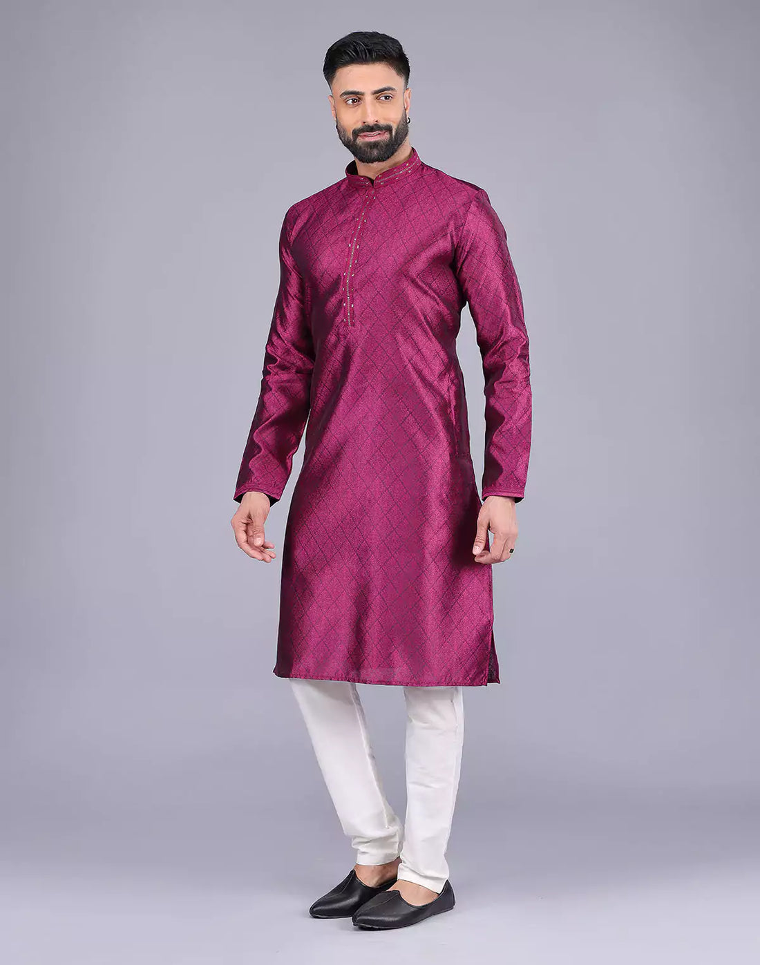Purple Self Floral Design Soft Silk Kurta Pajama