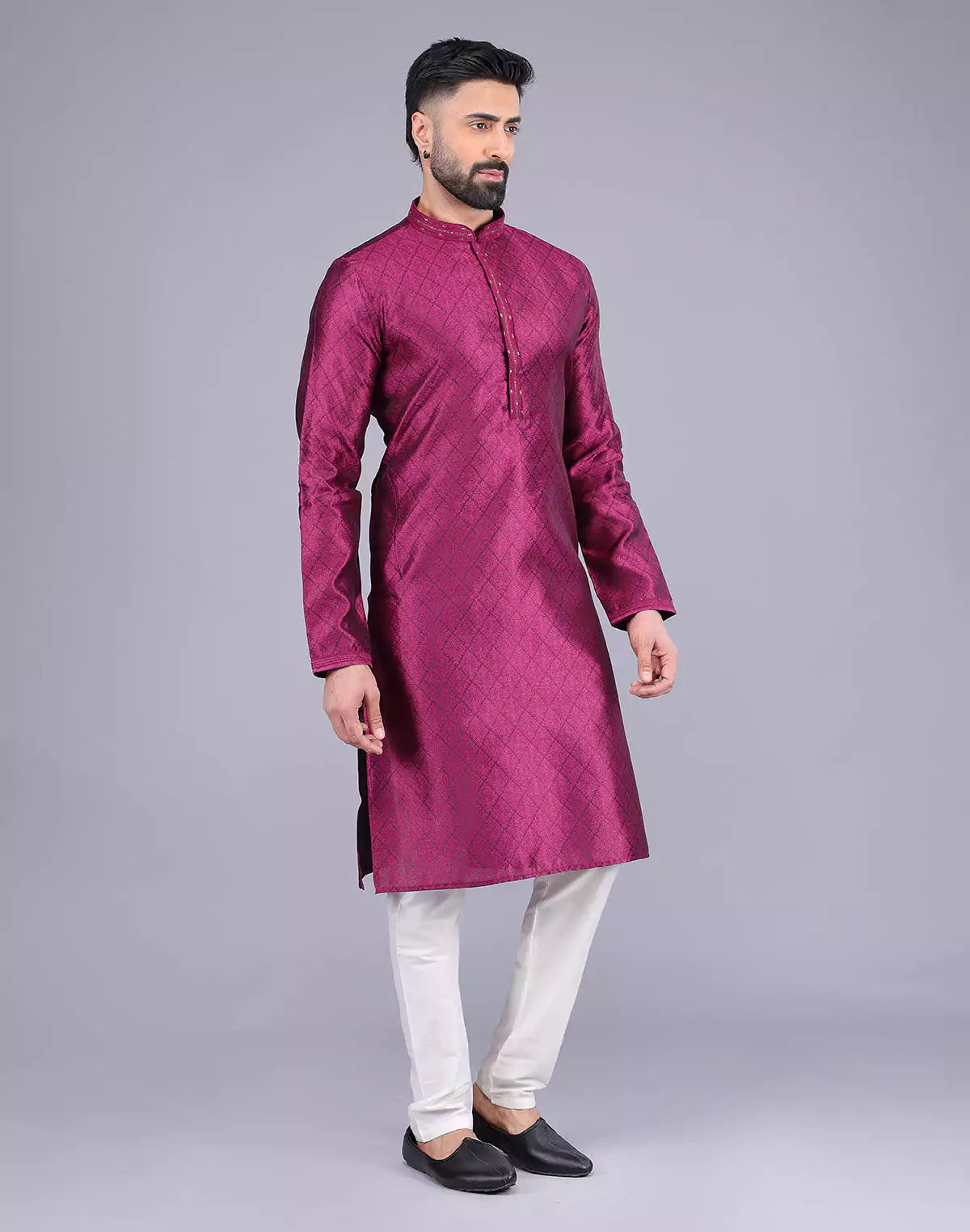 Purple Self Floral Design Soft Silk Kurta Pajama
