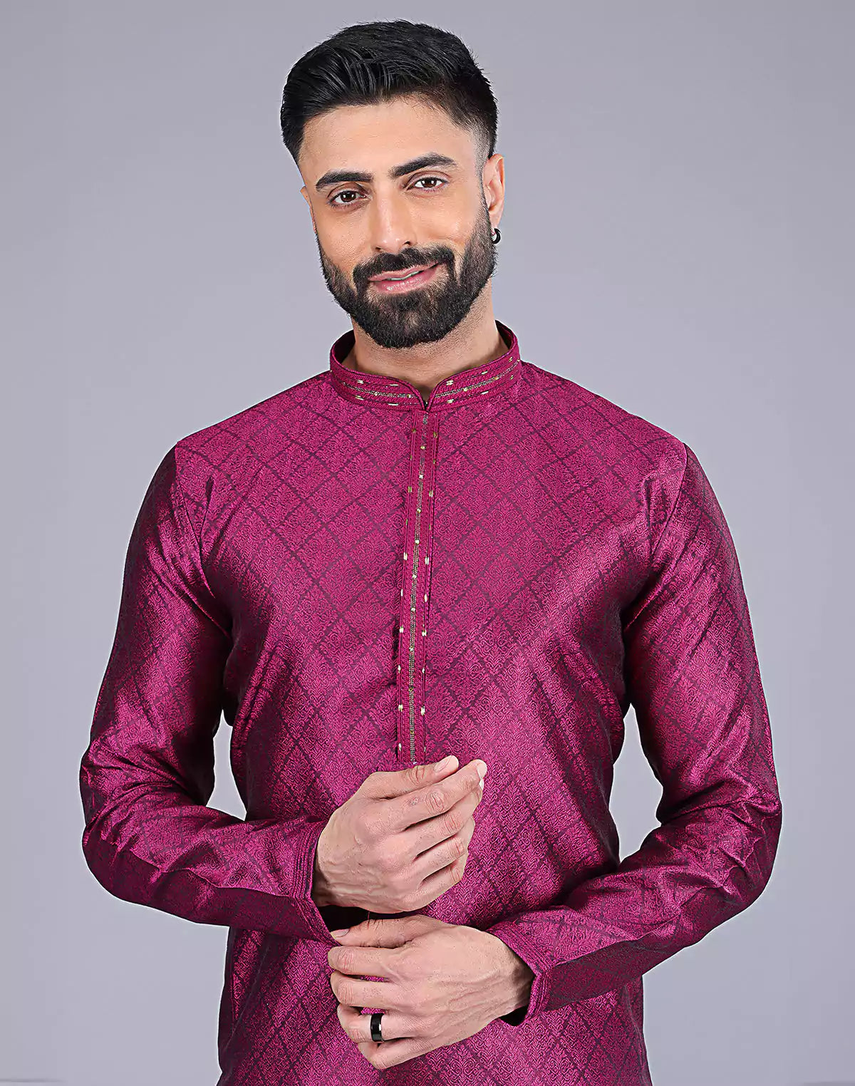 Purple Self Floral Design Soft Silk Kurta Pajama