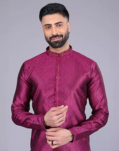 Purple Self Floral Design Soft Silk Kurta Pajama