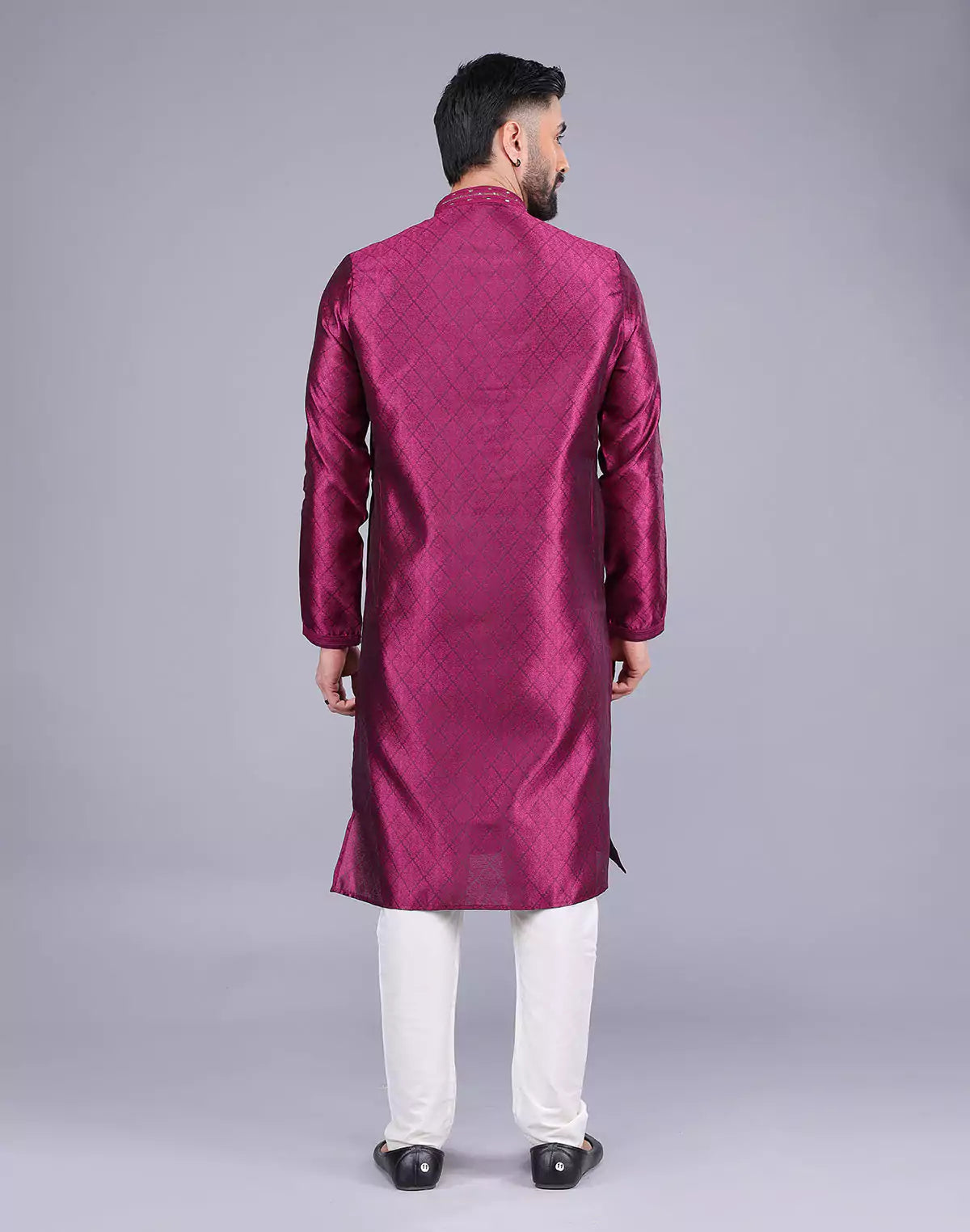 Purple Self Floral Design Soft Silk Kurta Pajama
