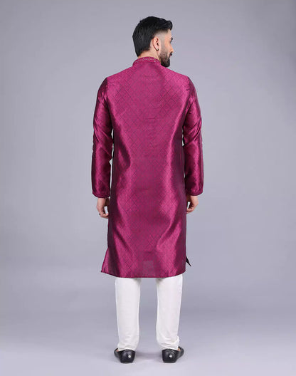 Purple Self Floral Design Soft Silk Kurta Pajama