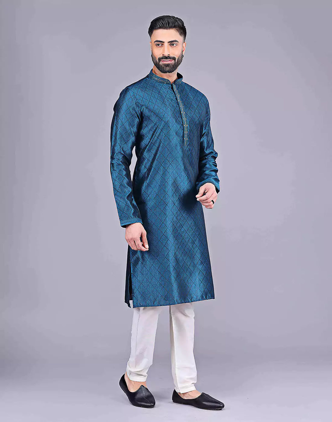 Stylish Rama Coloured Floral Design Soft Silk Kurta Pajama Set
