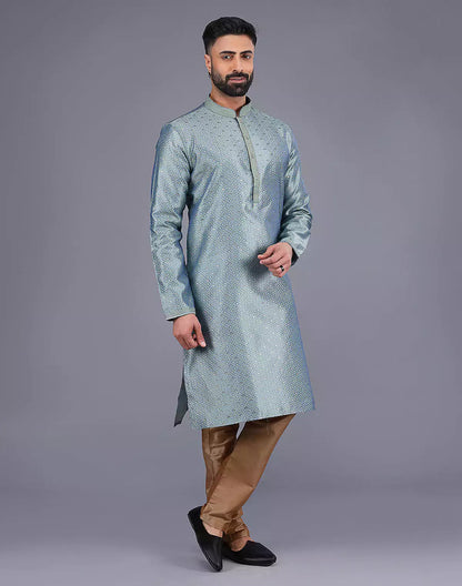 Pista Self Bootis and Weaving Soft Silk Kurta Set