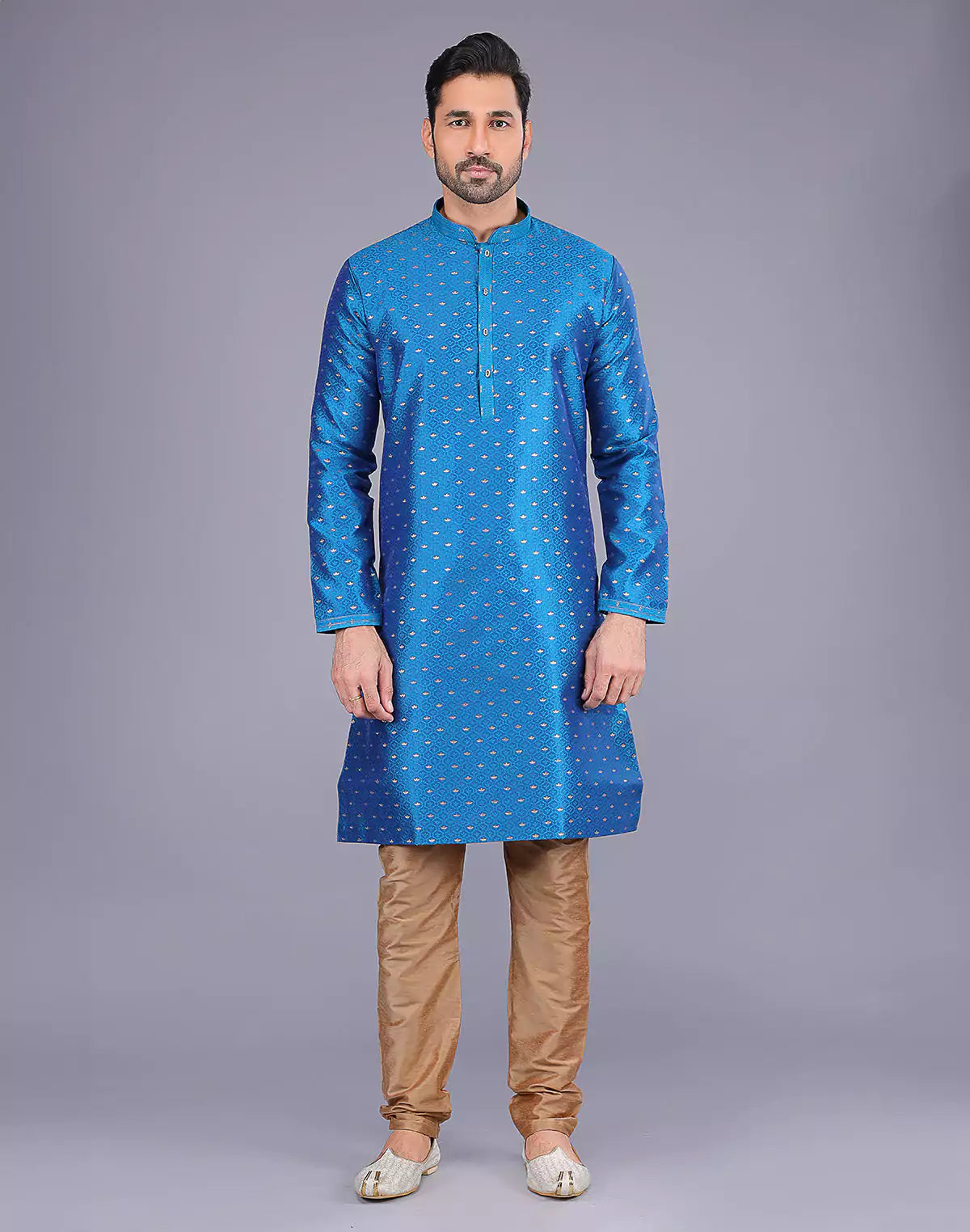 Elegant Rama Colour Self Bootis and Weaving Soft Silk Kurta Set