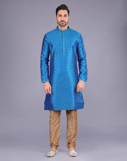 Elegant Rama Colour Self Bootis and Weaving Soft Silk Kurta Set