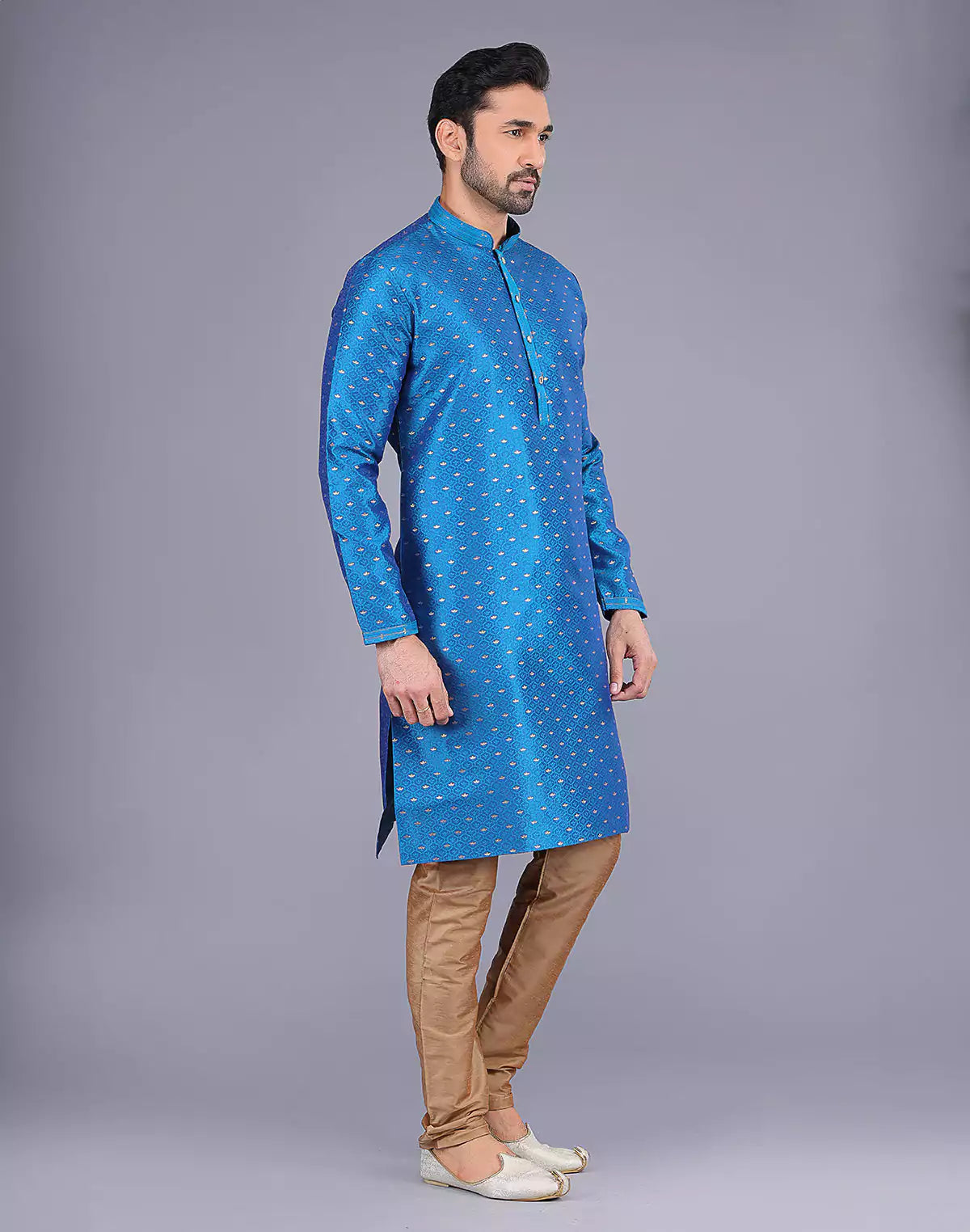 Elegant Rama Colour Self Bootis and Weaving Soft Silk Kurta Set