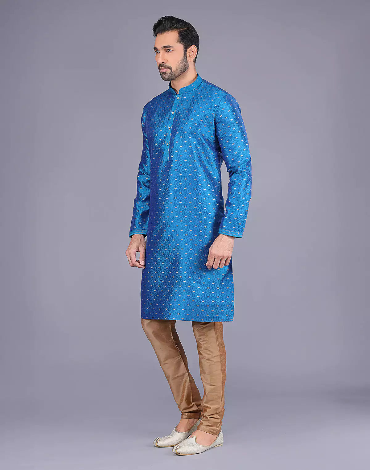 Elegant Rama Colour Self Bootis and Weaving Soft Silk Kurta Set