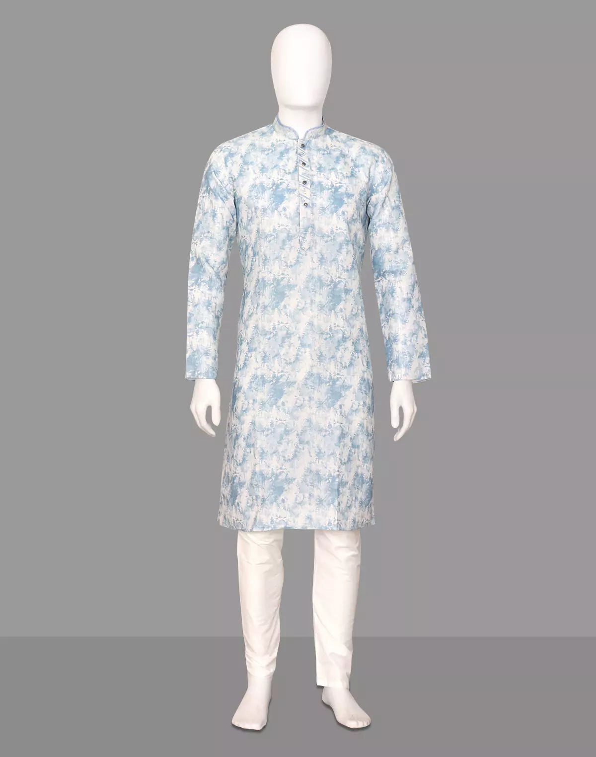 Silver Coloured Digital Print Giza Cotton Kurta Pyjama