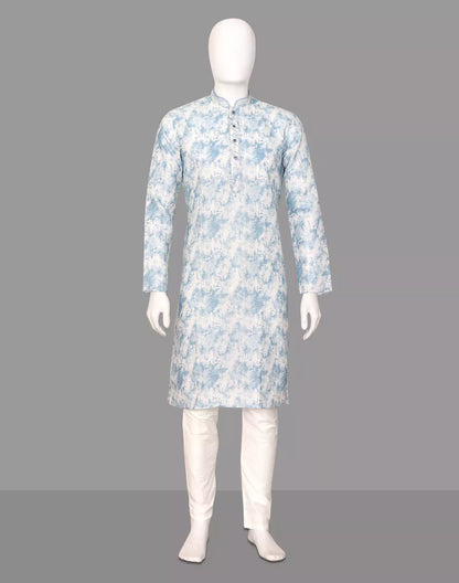 Silver Coloured Digital Print Giza Cotton Kurta Pyjama