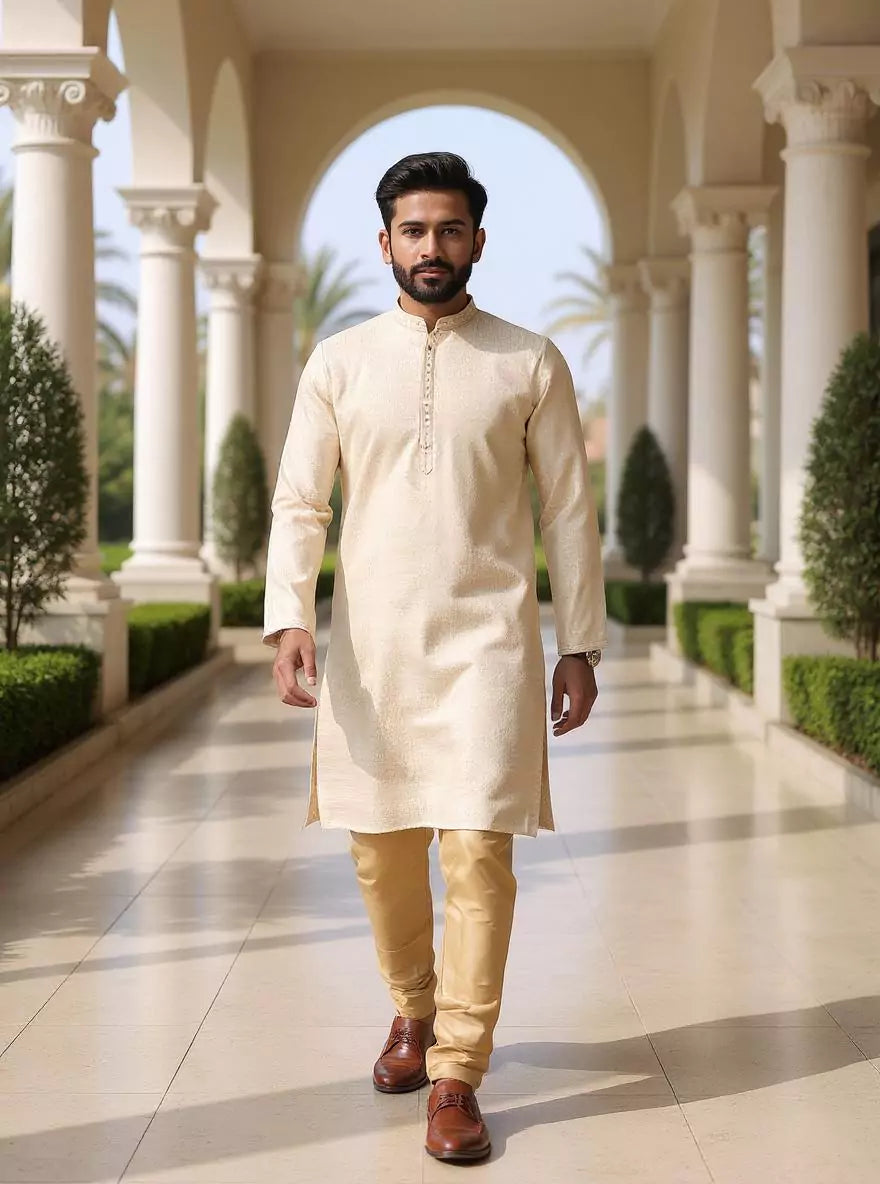 Cream Checks with Butta Jacquard Kurta Pajama
