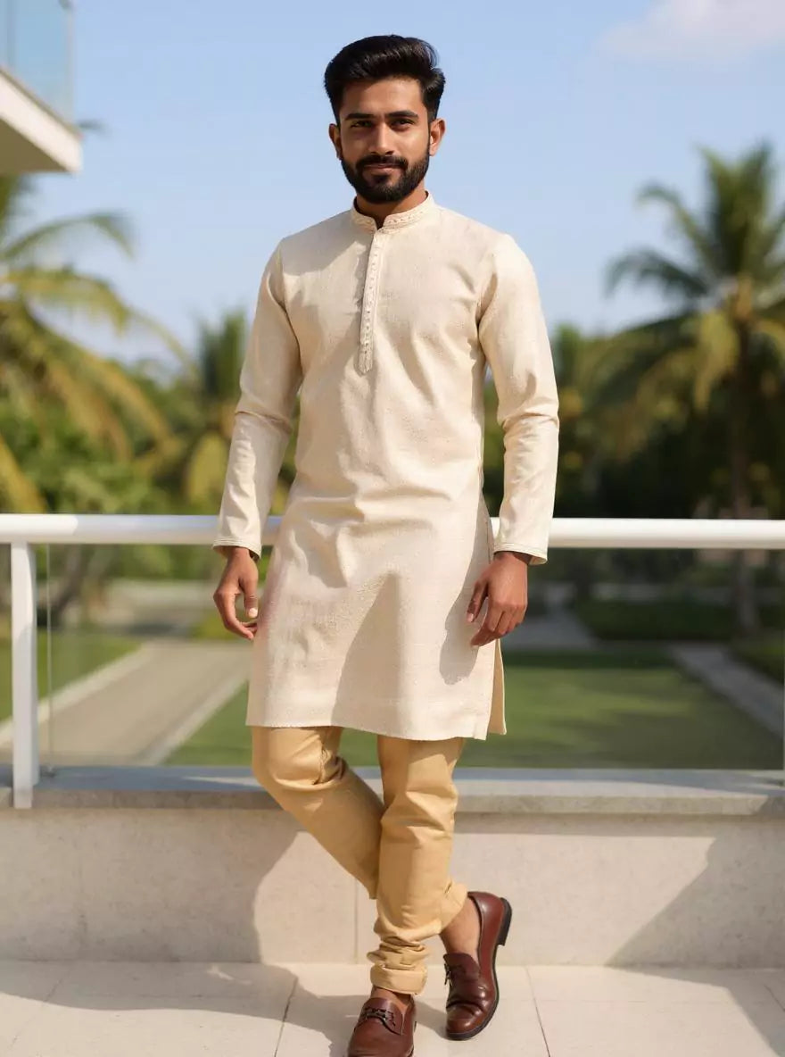 Cream Checks with Butta Jacquard Kurta Pajama