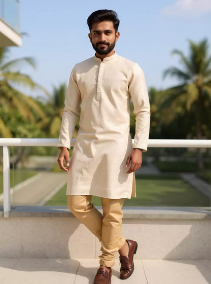Cream Checks with Butta Jacquard Kurta Pajama