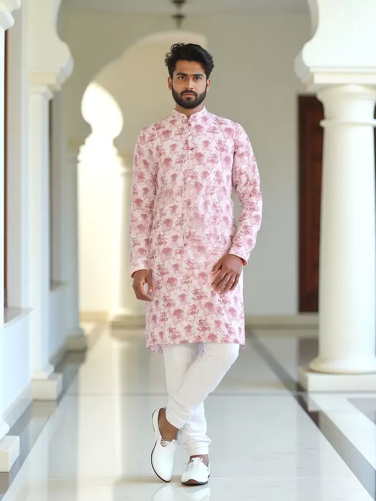 Graphic Print Cotton Regular Fit Pink Kurta Pyjama Set