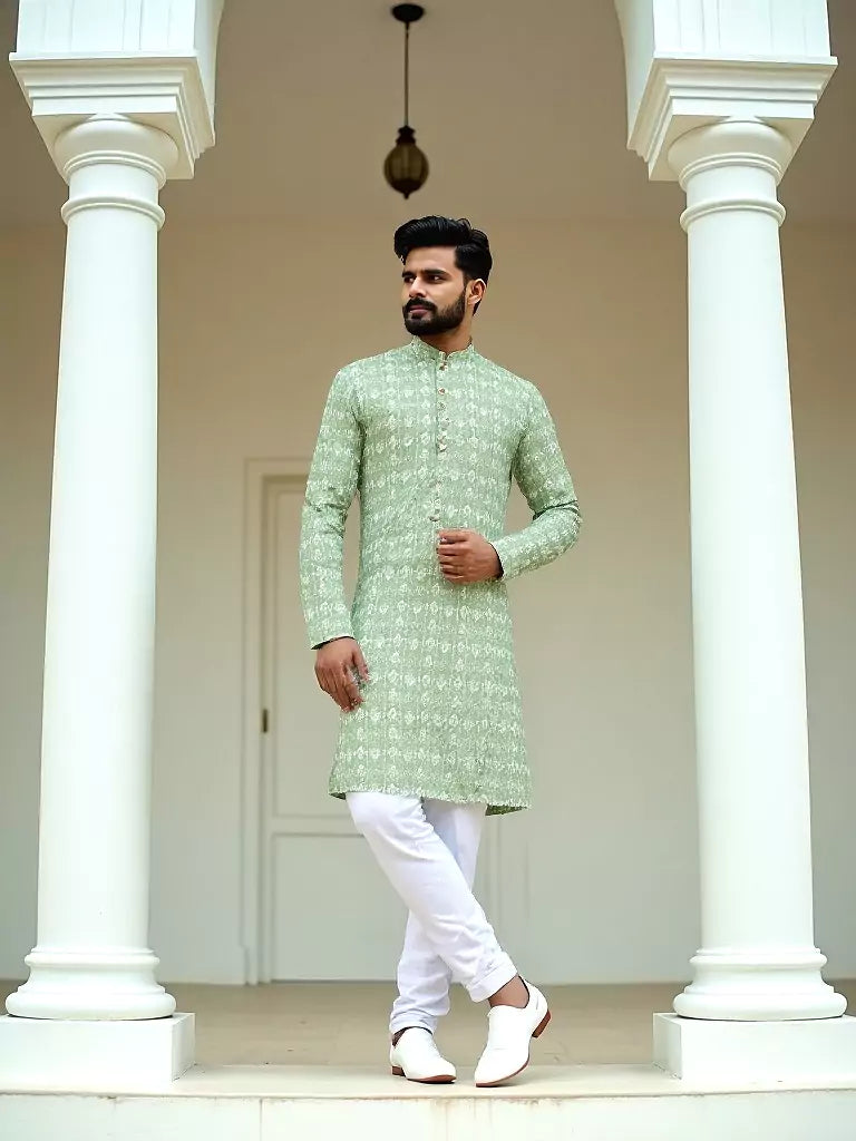 Pista Floral Ethnic Motifs Cotton Kurta Set
