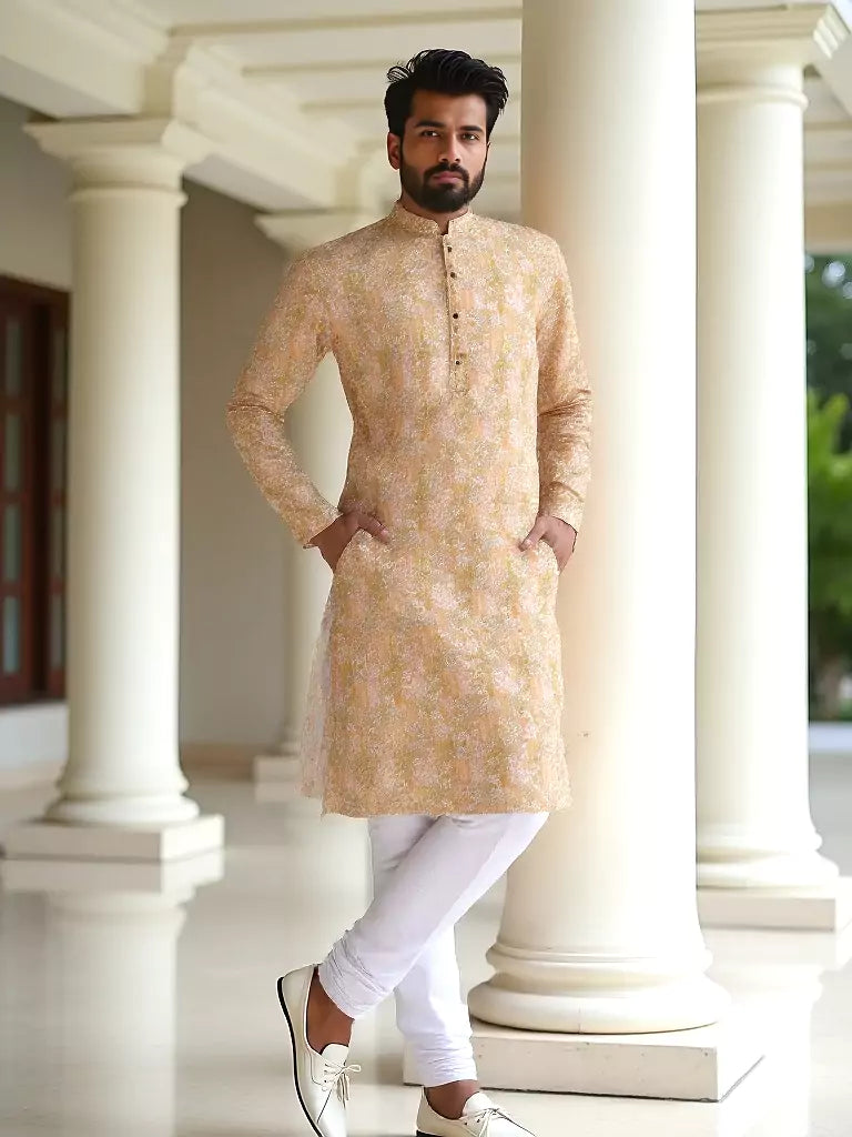Cotton All Over Bel Buti Patterned Corn Yellow Kurta Pyjama Set