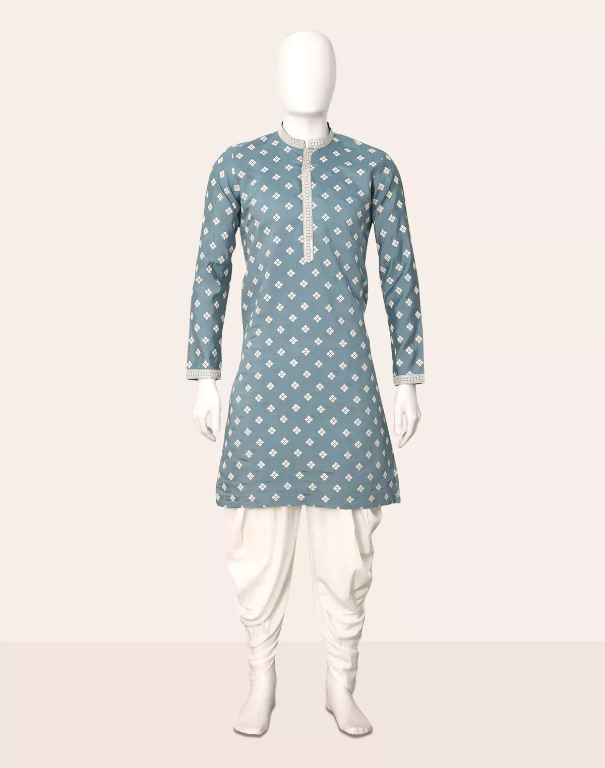 Gun Blue Color Floral Thread Embroidery Giza Cotton Kurta Set