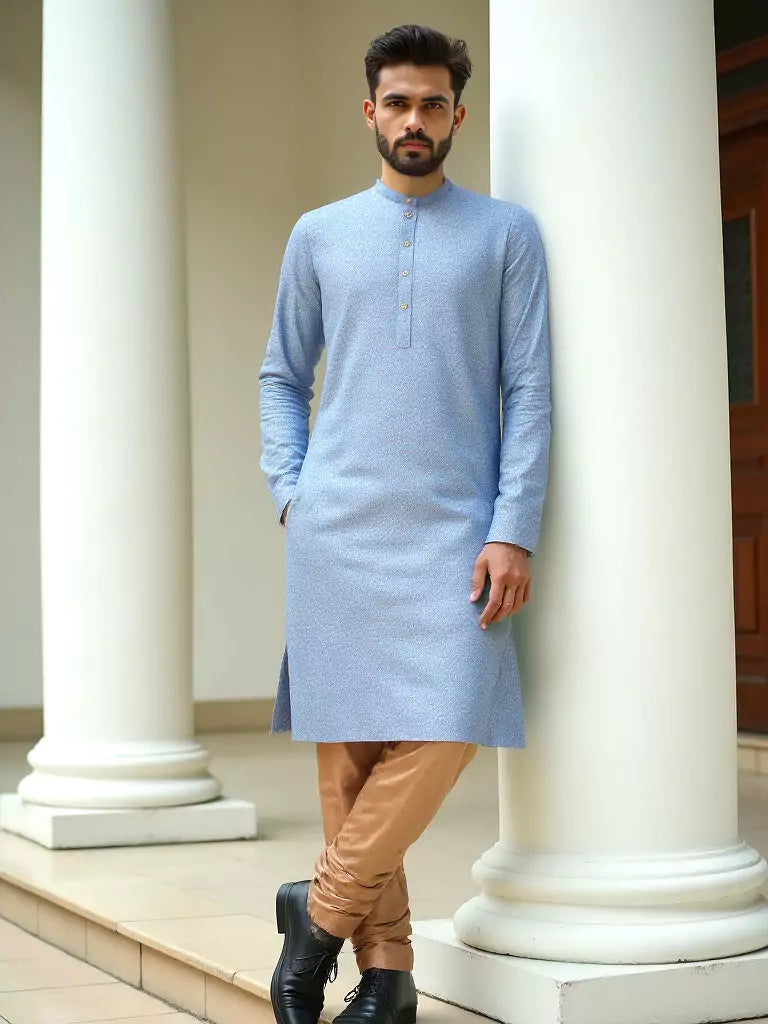 Aqua Blue Woven Design Jacquard Kurta with Pyjamas
