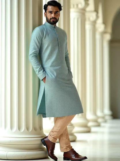 Pista Green Woven Design Jacquard Kurta with Pyjamas