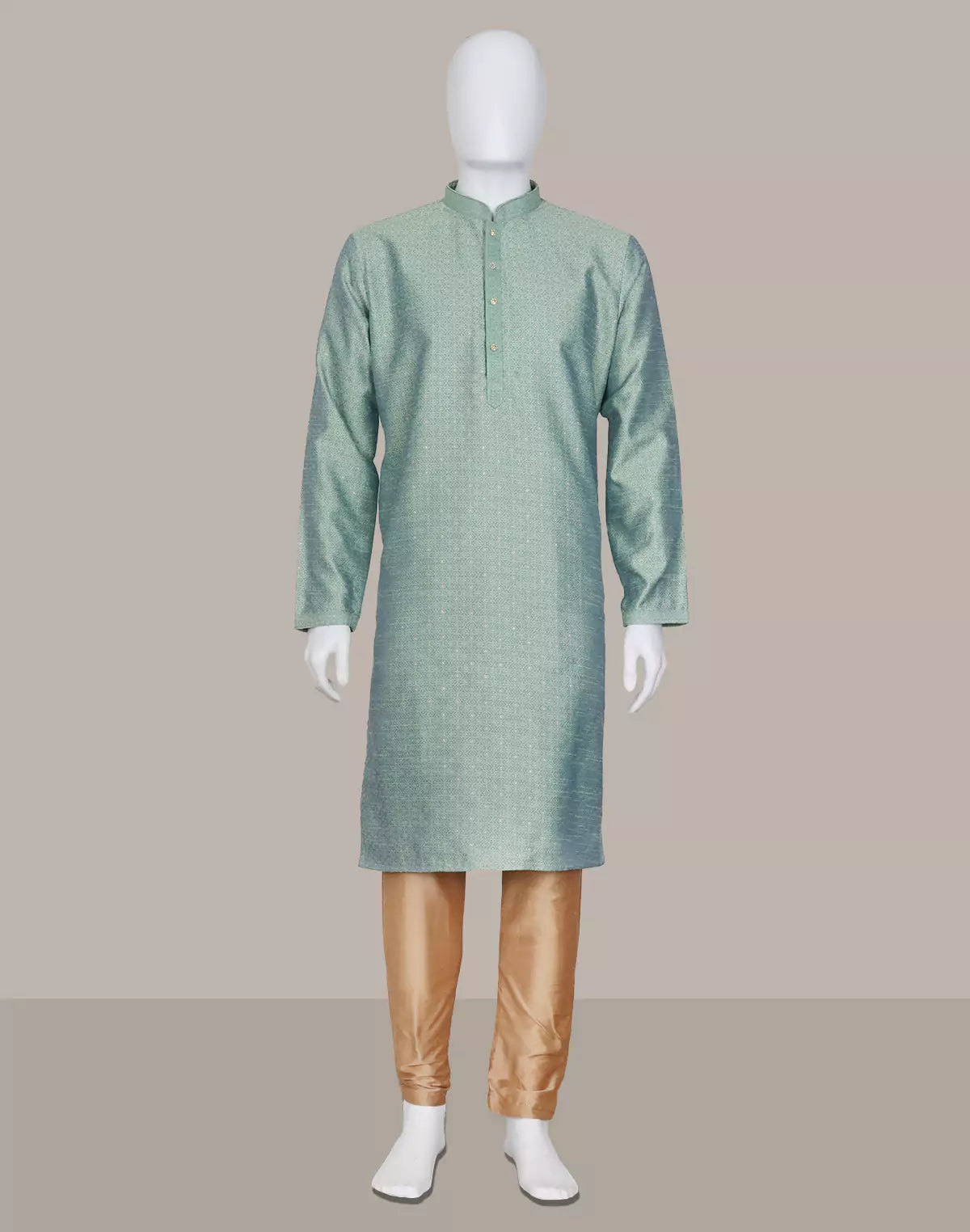 Pista Green Woven Design Jacquard Kurta with Pyjamas
