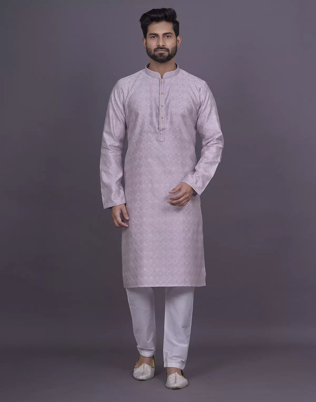 All Over Floral Patterned Purple Soft Silk Elegance Kurta Pajama