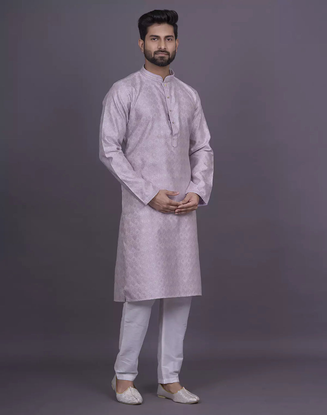 All Over Floral Patterned Purple Soft Silk Elegance Kurta Pajama