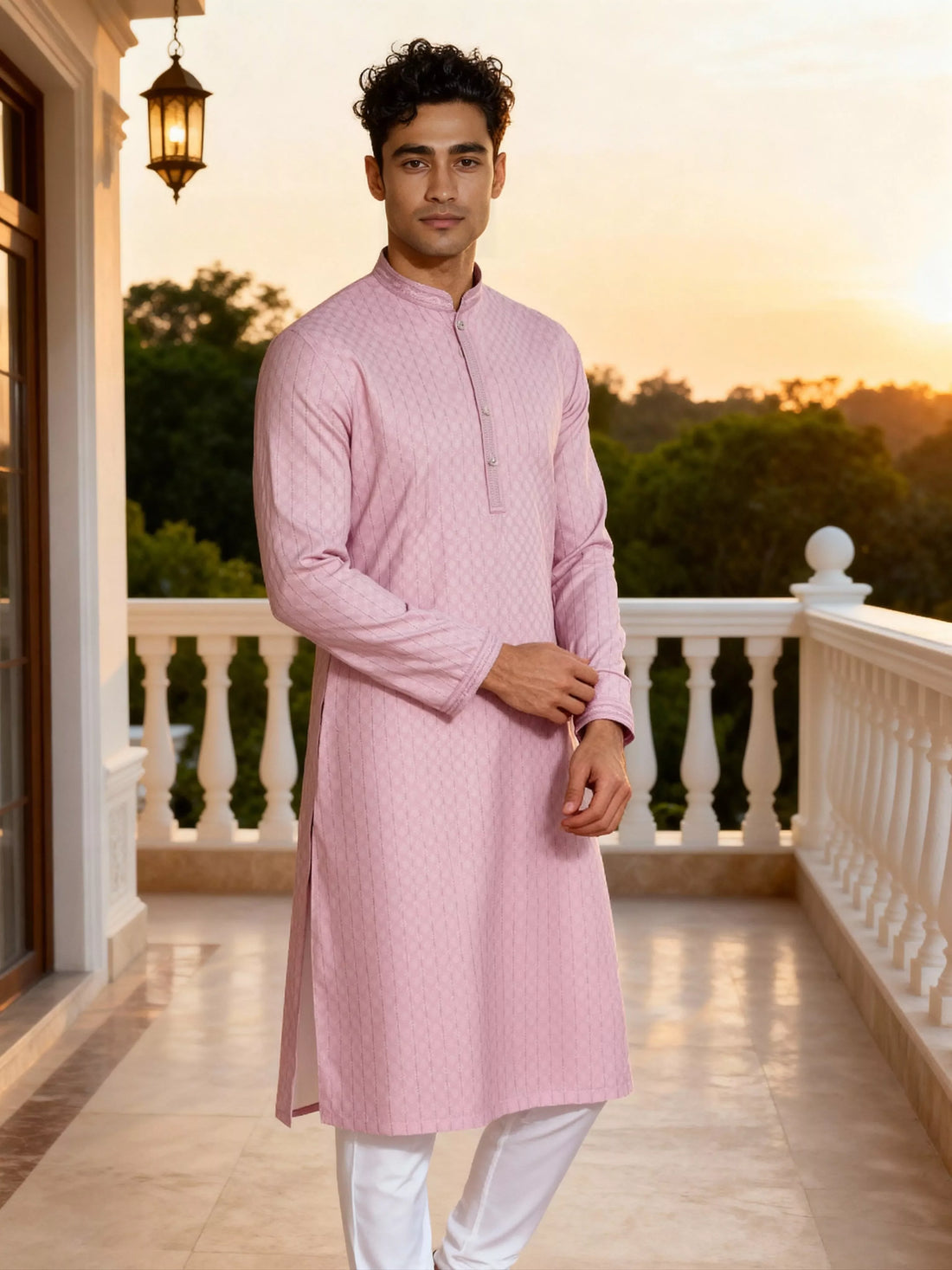 Jacquard Elegant Floral Patterned Thread work Kurta Pyjama Set