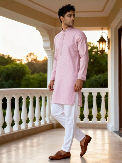 Jacquard Elegant Floral Patterned Thread work Kurta Pyjama Set