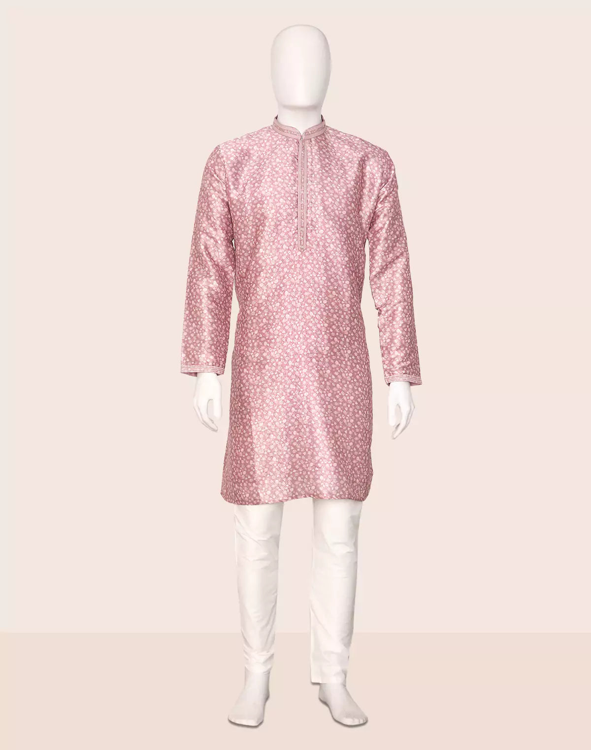 Elegance Floral Printed Onion Color Cotton Silk Kurta Pyjama