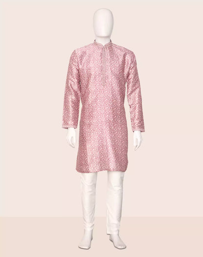Elegance Floral Printed Onion Color Cotton Silk Kurta Pyjama