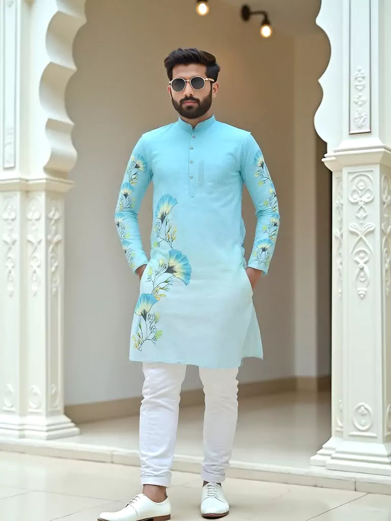 Firozi Coloured Multi Floral Printed Cotton Kurta Set