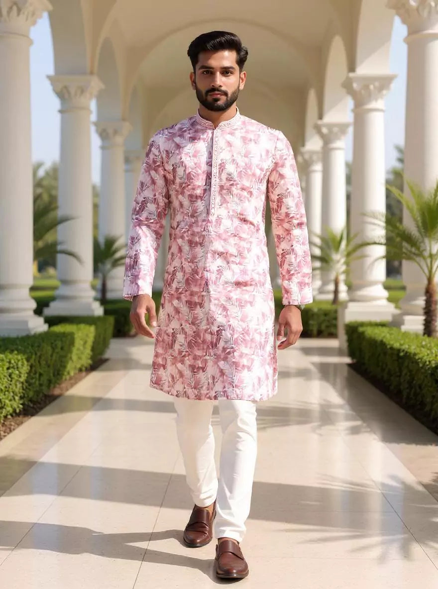 Stylish Digital Print Giza Cotton Kurta Set in Onion