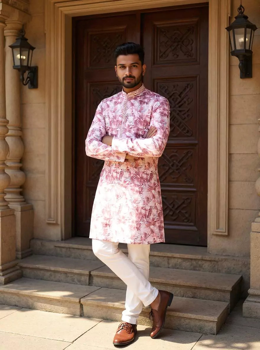 Stylish Digital Print Giza Cotton Kurta Set in Onion