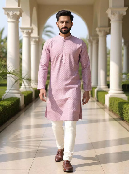 Embellished with Thread work Onion Cotton Silk Kurta Pajama