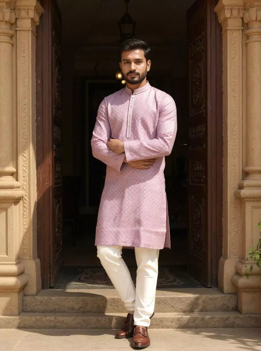Embellished with Thread work Onion Cotton Silk Kurta Pajama