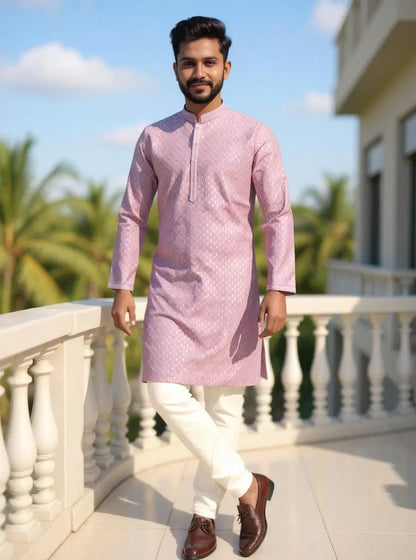 Embellished with Thread work Onion Cotton Silk Kurta Pajama