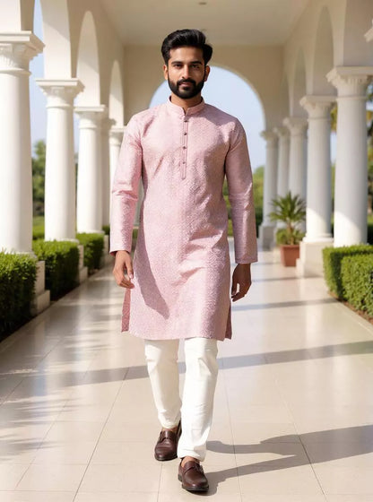 Self Patterned Thread work Jacquard Elegance Onion Kurta Pajama