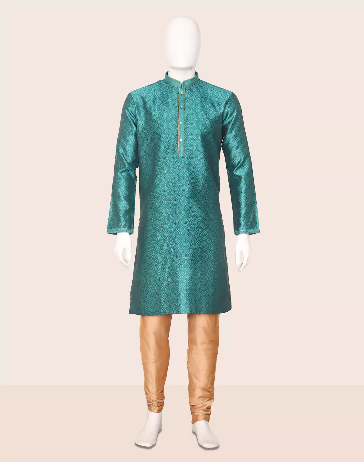 Rama Green Floral Weaving Jacquard Kurta Pajama