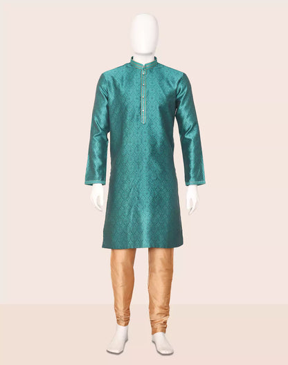 Rama Green Floral Weaving Jacquard Kurta Pajama