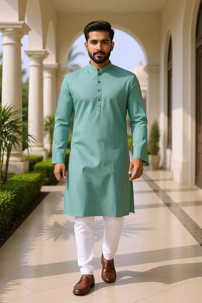 Pista Flex Cotton Plain Kurta with Pajama Set