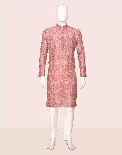 Onion Floral Printed Chanderi Cotton Kurta Pyjama Set