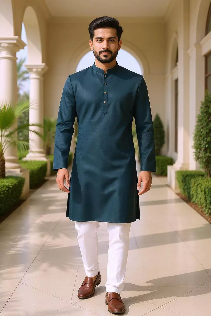 Bottle Green Floral Classic Cotton Kurta Pyjama Set