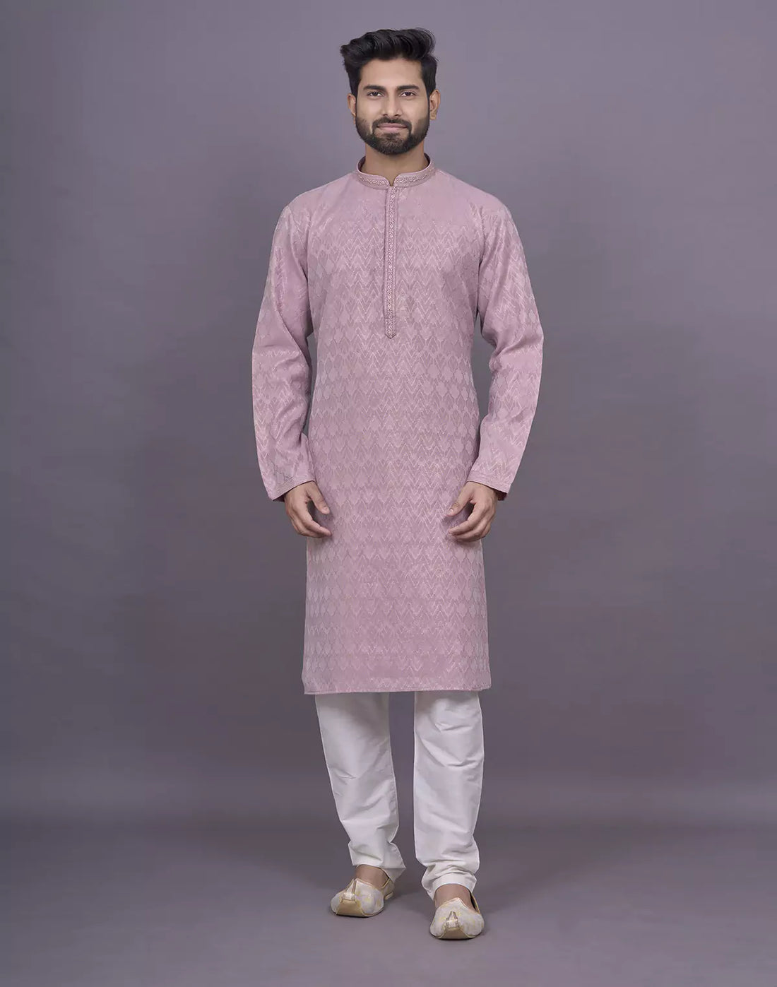 Onion Self Zig Zag Patterned Jacquard Kurta Set