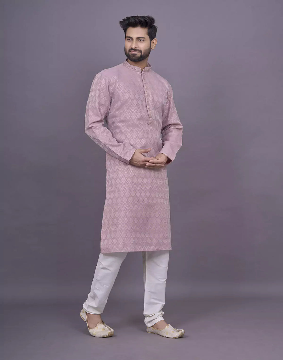 Onion Self Zig Zag Patterned Jacquard Kurta Set