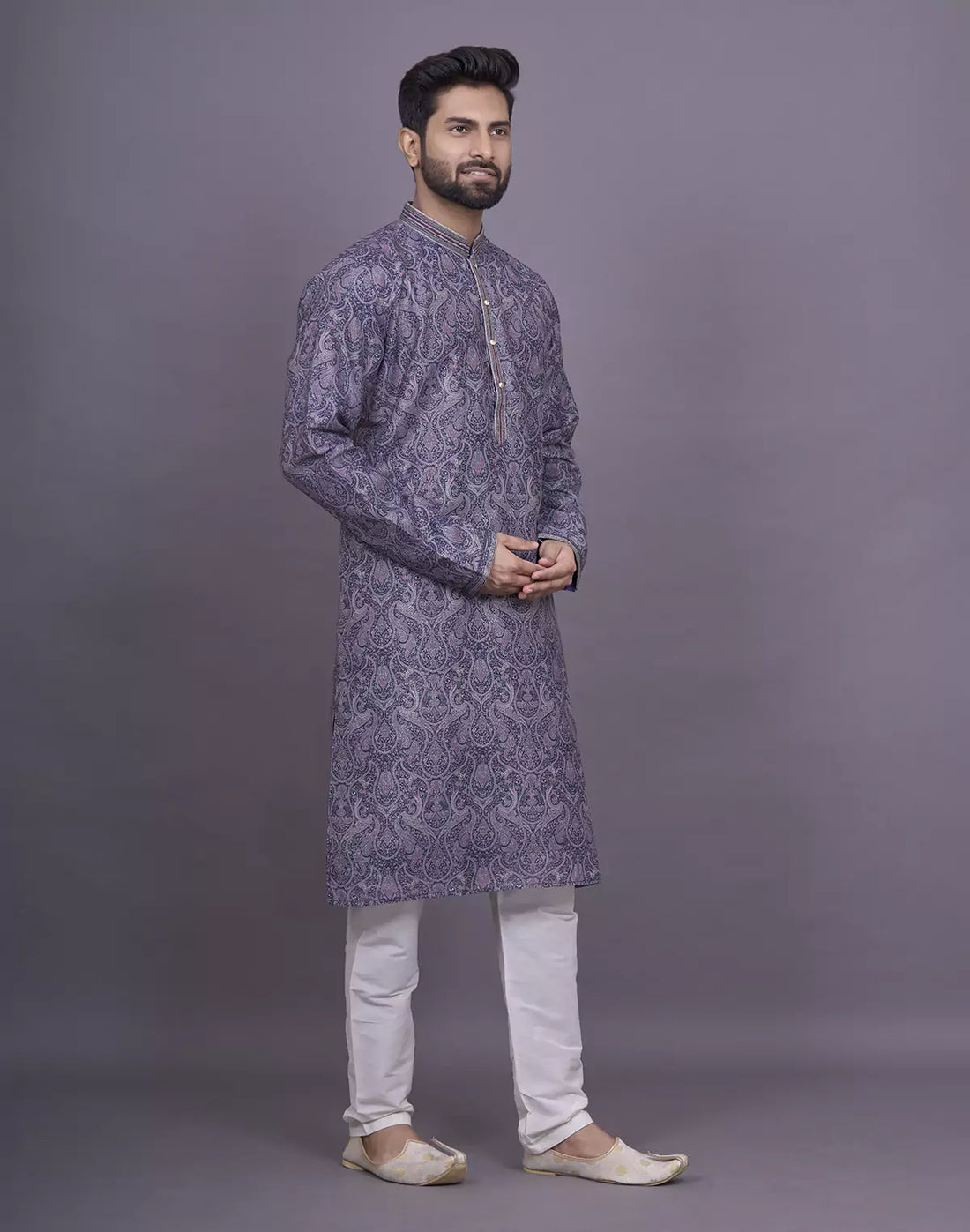Graceful Blue Coloured Floral Printed Jacquard Kurta Pyjama Set